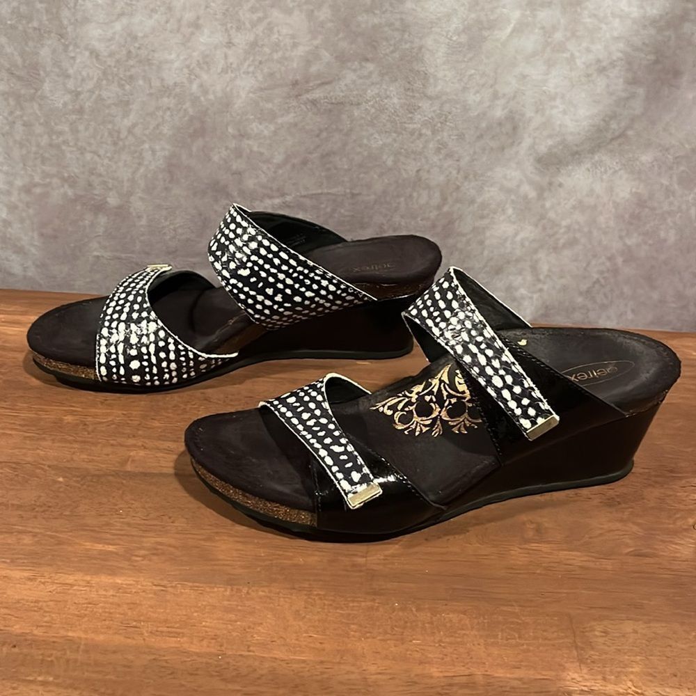 Aetrex black white spotted leather two strap wedge sandal size 39 / 8.5 - Picture 4 of 10